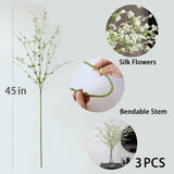 3Pcs 45" Artificial Cherry Blossom Branches White Fake Silk Cherry Blossoms Flowers With Long Stem For Wedding Decorations Table Centerpieces Vase Arrangement Home Decor (White)
