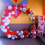 Balloons Garland Kit Red White Silver, 99Pcs Red White Balloon Arch Kit With Metallic Silver Stars Foil Balloon, Red Birthday Decorations For Valentine'S Day, Baby Shower, Wedding, Christmas Party