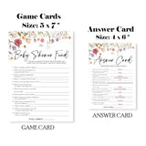 Floral Fill In Baby Shower Game Cards - Baby Shower Feud Game For Boys & Girls - Watercolor Flowers Baby Announcement Gender Reveal Baby Shower Party Activities For New Parents To Be - B10
