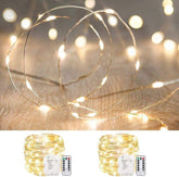 2 Pack Battery Operated Fairy Lights 33FT 100 LED Warm White Copper Wire String Lights with Remote Timer Dimmable Waterproof Twinkle Lights