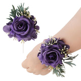 Wrist Corsage And Boutonniere Set, Artificial Purple Rose Hand Flower For Prom Wedding Wrist Corsage Wrist Flower For Graduation Party