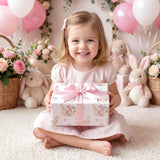 Girls 1St Birthday Wrapping Paper Roll, 17 In X 16.4 Ft, Mini Roll - Pink Bunny Floral Happy Birthday Gift Wrap Paper With Cakes, Perfect For Girls First Birthday'S Party Decor, Baby Shower