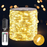100FT Plug In Fairy Lights 300 LED Warm White Silver Wire String Lights with Remote 8 Modes Waterproof for Bedroom Garden Wedding Party Decor
