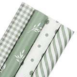Sage Green Gift Wrapping Paper Rolls Baby Shower Wrapping Paper With Stripe Polka Dot Check Beige Leaves Design For Wedding Anniversaries Birthday - 4 Rolls - 17 In X 120 In(10Ft) Per Roll