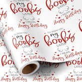 Funny Birthday Wrapping Paper For Men, Husband, Him - Mini Roll - I Will Show You My Boobs Later, I Mean Happy Birthday Design For Party Gift Wrap - 17 Inches X 16.4 Feet