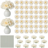 50 Pcs 5.5 Inches Peonies Artificial Flowers With Wire Branch Silk Realistic Blooming Fake Peonies Rose Bouquets For Wedding Table Centerpiece Diy Craft Party Home Decor(Beige)