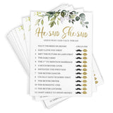 Bridal Shower Games – He Said She Said Game With Fun Bride And Groom Trivia, Wedding Shower Activity, Botanical Eucalyptus Theme, 50 Guests