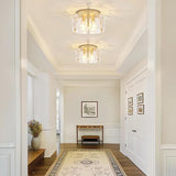 15 Inch Gold Semi Flush Ceiling Light 3 Light Glass Drum Modern Fixture