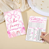 30 Pcs Pink Who Knows The Birthday Best Game Cards, Birthday Party Game, Bow Themed Questionnaire Card, For Sleepover Slumber Birthday Party Supplies, 5 * 7 Inch