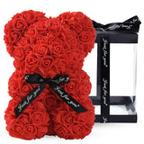 Linklo Rose Bear Rose Teddy Bear -10 Inch Artificial Rose Flower Bear, Gift For Wedding, Mothers Day And Anniversary, Including Transparent Gift Box(Red)