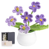 Crochet Flowers Forget Me Not, Mini Gradient Purple Crochet Flower Potted Plant For Desk, Handmade Anniversary Birthday Graduation Gifts For Women Teacher Mom Friend