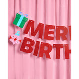 Merry Birthday Banner - Red Glitter, 5 Ft. | Christmas Bday Garland, Xmas Party Decoration, Winter Holiday Sign, Sparkly Photoshoot Backdrop