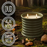 Oud And Agarwood Luxury Scented Candle - 8Oz Handmade Ceramic Jar Candle - 50Hr Clean Burn, 100% Non-Toxic Soy Wax, Aesthetic Home Decor Winter Gift For Men And Women - Sandalwood & Amber