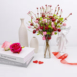 12 Pcs Valentine Table Centerpieces 17 Inches Valentines Picks Valentines Day Floral Stems Romantic Heart Flower Picks With Cherry For Gift Vase Table Centerpiece Wedding Indoor Decor