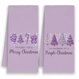 Purple Christmas Tree Kitchen Towels Set Of 2, I'M Dreaming Of A Purple Christmas Hand Bathroom Towels For Girly Room, Festive Preppy Decorative Dish Towels Decor For Dorm Dining Room 16X24In