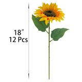 12Pcs Sunflowers Artificial Flowers, Fake Silk Sunflower With Long Stem, Artificial Sunflowers For Fall Home Decor, Baby Shower, Wedding Decor And Cemetery Flowers Decor (Yellow, 18 Inch)