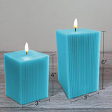 Turquoise Blue Flameless Candles With Remote, Square Ribbed Led Candles Battery Powered, Flickering Real Wax Set Of 2