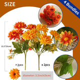 4 Pack Artificial Marigold Flowers Bouquet, 12 Inch 20Pcs Fake Silk Marigold Flower Heads, Autumn Fall Mums Decor For Indoor Outdoor The Dead Day Halloween Dia De Los Muertos Diwali