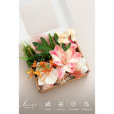 Fake Flowers Box, Faux Artificial Greenery Stems Foam Roses Anthurium Silk Lily Palm Fabic Flower For Centerpieces Bouquet Wedding Vase Floral Decorations, Sorbet Tropical, Mini Combo
