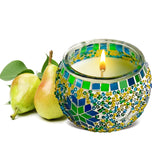 Medium Glass Mosaic Jar Scented Candle, Handmade Pear & Freesia Soy Wax Beeswax Candle For Women Men,Home Décor, Home Spas Sessions, Gifting Idea, Burn Time Of 36 Hours