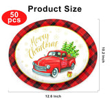 50-Count Christmas Disposable Paper Plates: Large Oval Heavy-Duty Dinnerware Set For Party Supplies And Holiday Dinner Table Decorations, 10.2 X 12.6 Inch (Christmas-Car)