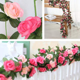 Fake Rose Vines Flowers Plants, 2 Pack 8.2 Feet Artificial Rose Flower Vine Hanging Flower Garland For Room Home Hotel Office Wedding Party Garden Craft Art Decor Pink