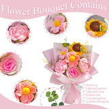 Crochet Flowers Bouquet, Handmade Crochet Rose Bouquet Pink,Knitted Flowers,Crochet Roses & Sunflower & Daisys For Home Decor,Birthday Gift,Valentine'S Day,Mother'S Day