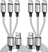 2 Pack 4FT 3 in 1 USB C Splitter Charging Cable Multi Type C Fast Charger Cord Silver