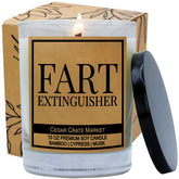 Fart Extinguisher, Kraft Label Scented Soy Candle, Funny And Sassy Decorative Candles, Bamboo, Cypress, Musk, 10 Oz. Glass Jar Candle