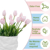 15 Pcs Light Pink Artificial Flowers Tulips Real Touch Latex Plastic Soft Faux Bouquets For Party, Wedding, Home, Room, Garden Decor