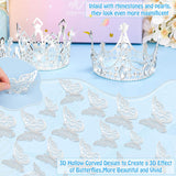 Flower Bouquet Accessories Including 4 Pcs Silver Crowns, 12 Pcs Butterfly Decorations And 50 Pcs Flower Pins For Flower Bouquets And Cake Topper Decoration