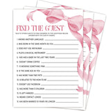 Pink Baby Shower Games For Girl, Find The Guest Game Cards, 25 Gender Neutral Cards, Pink Bow Gender Reveal Party Supply Kit, Baby Shower Decorations(5''X7'')-A04