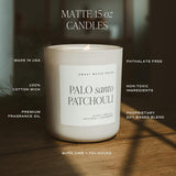 Palo Santo Patchouli Candle - Soy Clove, Vanilla, Patchouli, Cedarwood Scented Spa Candle For Home - 15Oz Tan Matte Jar, 70+ Hour Burn Time, Made In The Usa