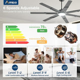 66 Inch Black Ceiling Fan with Light and Remote 6 Speed Dimmable Indoor Outdoor