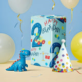 Birthday Wrapping Paper For Boy - Mini Roll - Dinosaur Truck Happy Birthday Design For Boys' Birthday Party And More - 17 Inches X 16.4 Feet - 2 Year Old