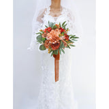 Burnt Orange Wedding Bouquets For Bride, Artificial Flowers Terracotta Bouquet For Rustic Wedding Ceremony And Anniversary