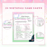 24 Pcs Who Knows The Birthday Girl Best,Witch Pink And Green Game Cards,Sweet Interactive Birthday Party Supplies