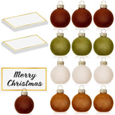 12 Pcs Velvet Glass Christmas Ornament Place Card Holders With 18 Pcs Name Place Cards 1.57 Inch Glass Ball Table Sign Photo Picture Number Stand For Xmas Table Setting Holiday Party Decor