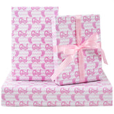 Baby Wrapping Paper - It'S A Girl Feet Pink & White Stripes - 20 X 28 Inches For Girl Birthday Present, Baby Shower, Gender Reveal Theme
