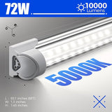 10 Pack 8FT LED Shop Lights 72W 10000LM 5000K V Shape Linkable Garage Warehouse Lights