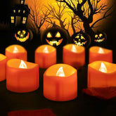 24 Pack Halloween Tea Lights, Realistic Orange Tea Candles, Battery Operated Flameless Tealights For Halloween, Fall Decorations