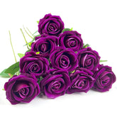 10 Pcs Artificial Roses With Long Stems Silk Flowers Realistic Foam Flowers Fake Roses For Valentine'S Day Home Wedding Halloween Decor(Rose Purple)