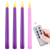 4 Pack Flameless Advent Candle Christmas Led Taper Flame Candles 10.6 Inch Remote Controlled Taper Candlesticks Flickering Window Candles For Christmas Wreath Advent Holiday Decor, Purple Pink