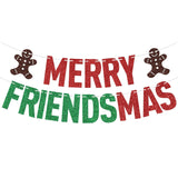 Red Glitter Merry Friendsmas Banner, Merry Christmas/Drink Up Grinches, Xmas Friends Christmas Holiday Party Decorations Supplies