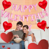 Pink Happy Valentines Day Balloons, 16 Inch Valentines Decorations Balloons Red Heart Balloon For Valentine Day Decorations For Party Hotel Room Office Classroom