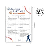 Baseball Baby Shower Games — What'S On Your Phone Baby Shower Game — Pack Of 25, Rustic Sports Theme Navy Blue Boy, Little Slugger Shower Activity Gender Neutral Reveal Party G900-Phn