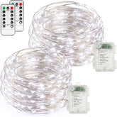 2 Pack Battery Operated Fairy Lights 16.4FT 50 LED Cool White Silver Wire String Lights with Remote Control Twinkle Lights for Christmas Party Garden Home Decoration