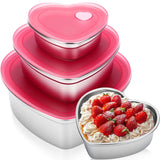 3 Pcs Valentine'S Day Heart Shaped Container With Lids 12Oz 30Oz 64Oz Stainless Steel Food Container Cake Storage Box Reusable Lunch Bento Box Heart Mold For Wedding Kitchen