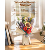 Wooden Flower Bouquet Building Set Craft Kit 3D Puzzles For Adults,Artificial Flower Botanical Collection,Mothers Day/Valentine'S Day/Christmas/Birthday Gift For Women/Mom-Tw01H