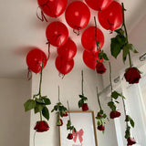 30 Set Valentine'S Day Red Rose Hanging Garland Set 30 Valentines Balloons 30 Artificial Artificial Rose Decor Diy Floating Flower String Garland For Valentine Galentines Ceiling Wedding Home